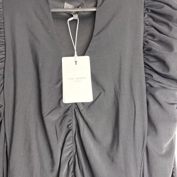 NWT Ted Baker London Cocktail Mini Dress Long Sleeve Plunge Bodycon Black Size 4 - Picture 6 of 8